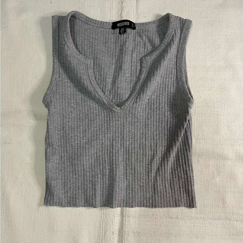 Missguided Gray Ribbed Tank Top - Picture 1 of 2